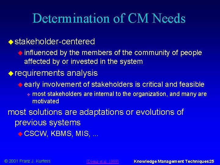 Determination of CM Needs u stakeholder-centered u influenced by the members of the community