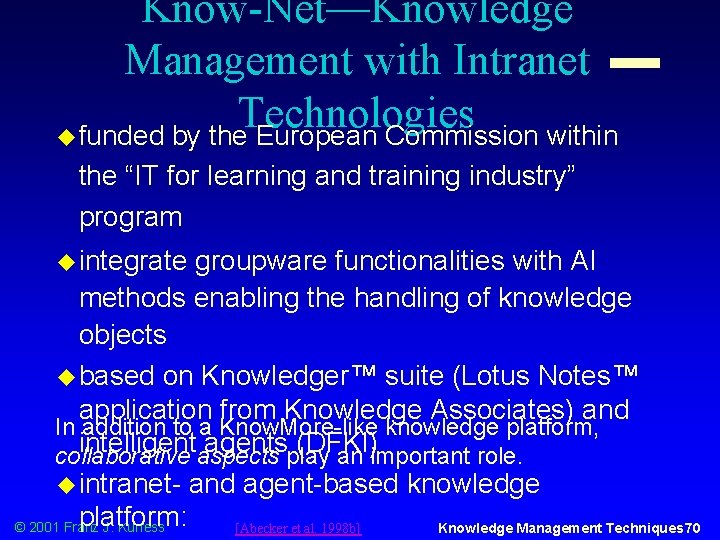 Know-Net—Knowledge Management with Intranet Technologies u funded by the European Commission within the “IT