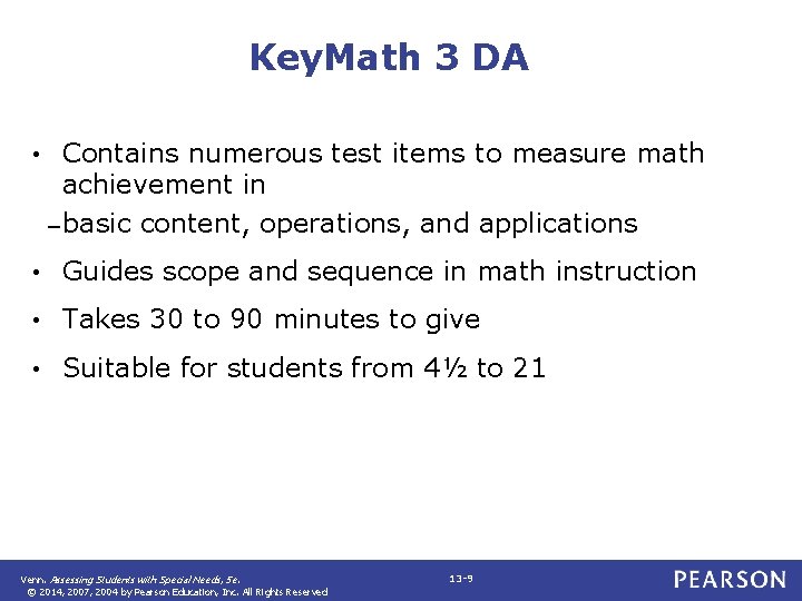 Key. Math 3 DA • Contains numerous test items to measure math achievement in