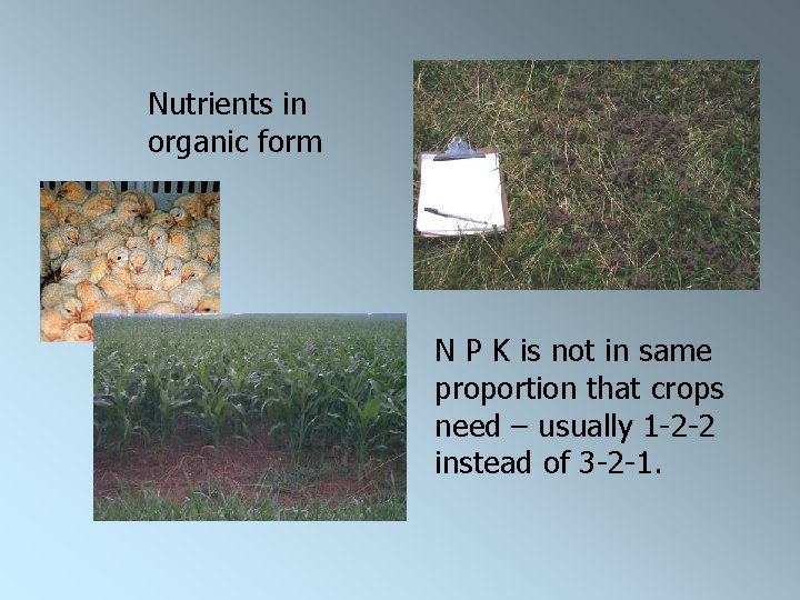 Nutrients in organic form N P K is not in same proportion that crops