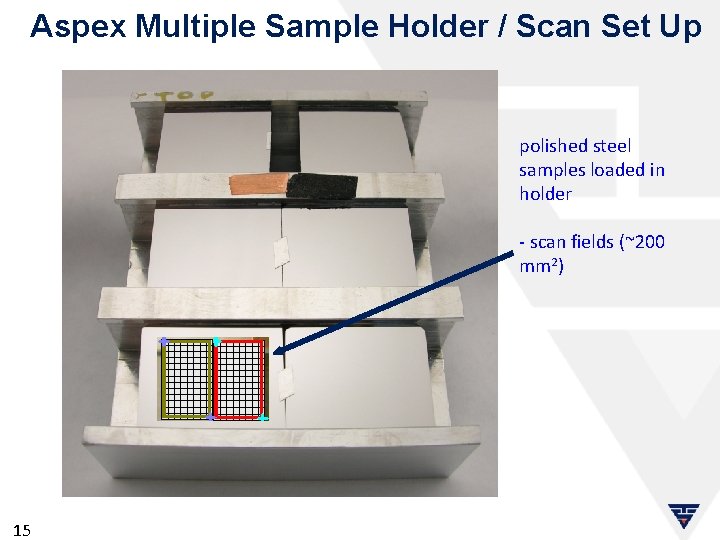 Aspex Multiple Sample Holder / Scan Set Up polished steel samples loaded in holder
