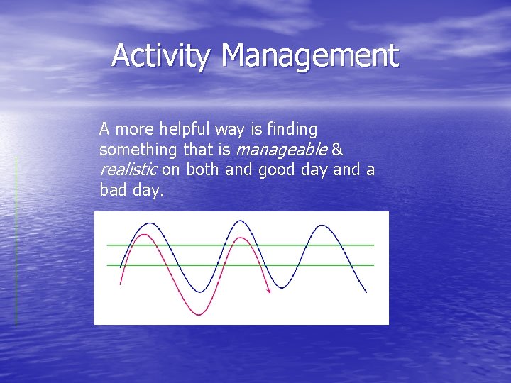 Activity Management A more helpful way is finding something that is manageable & realistic