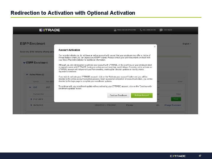 Redirection to Activation with Optional Activation 47 