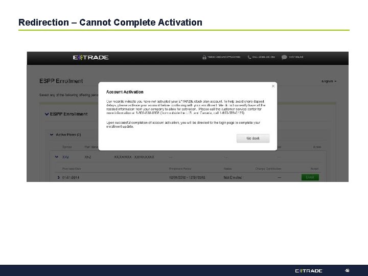 Redirection – Cannot Complete Activation 48 