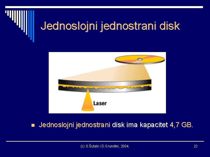 Jednoslojni jednostrani disk n Jednoslojni jednostrani disk ima kapacitet 4, 7 GB. (c) S.
