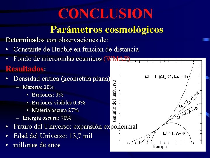 CONCLUSION Parámetros cosmológicos Determinados con observaciones de: • Constante de Hubble en función de