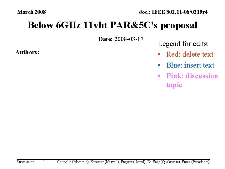 March 2008 doc. : IEEE 802. 11 -08/0219 r 4 Below 6 GHz 11