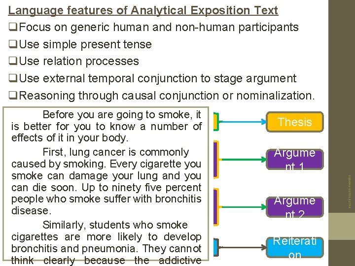 Language features of Analytical Exposition Text q. Focus on generic human and non-human participants