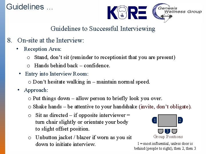 Guidelines … Guidelines to Successful Interviewing 8. On-site at the Interview: • Reception Area: