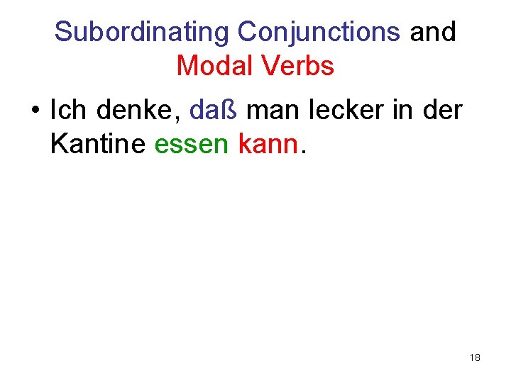 Subordinating Conjunctions and Modal Verbs • Ich denke, daß man lecker in der Kantine