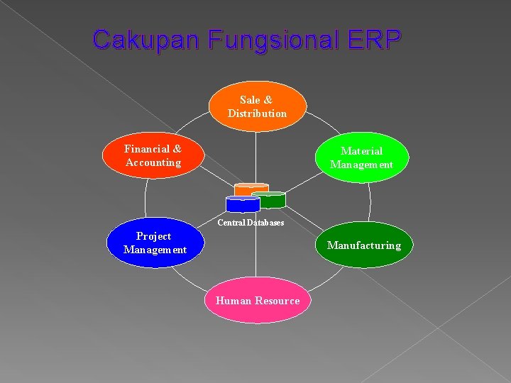 Cakupan Fungsional ERP Sale & Distribution Financial & Accounting Material Management Central Databases Project