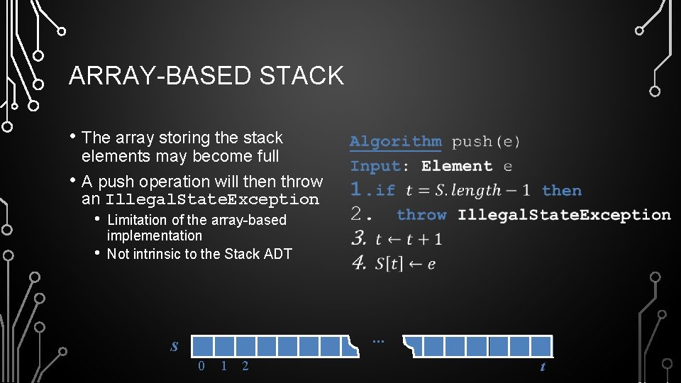 ARRAY-BASED STACK • The array storing the stack • elements may become full A