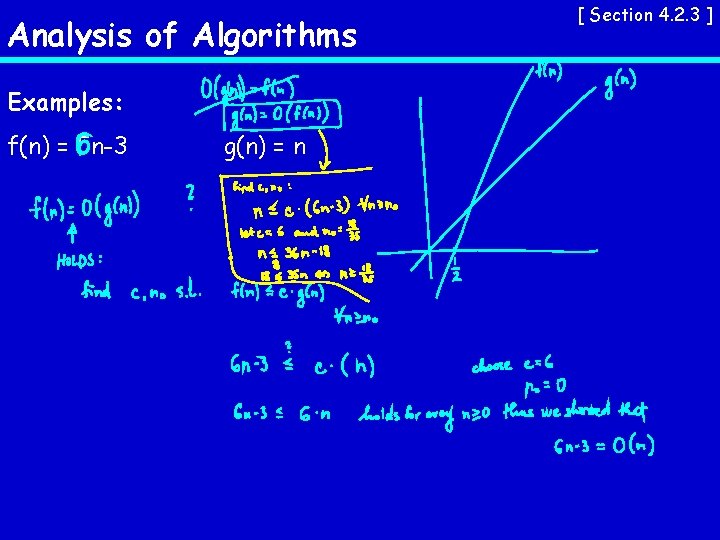 Analysis of Algorithms Examples: f(n) = 5 n-3 g(n) = n [ Section 4.