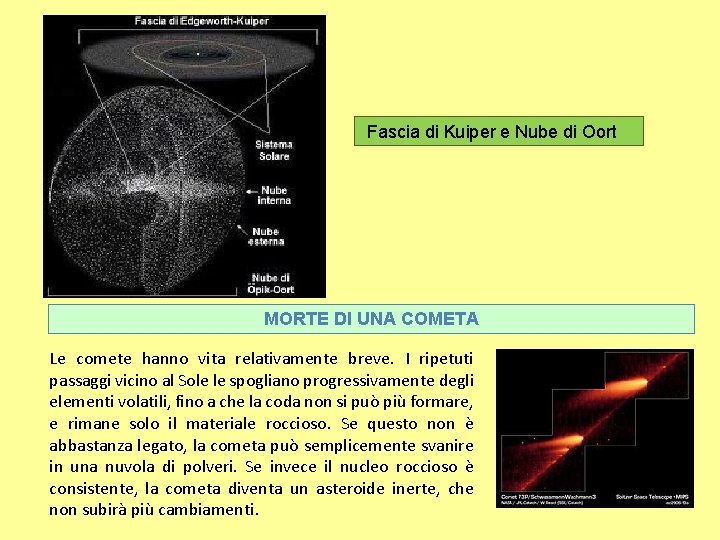Fascia di Kuiper e Nube di Oort MORTE DI UNA COMETA Le comete hanno