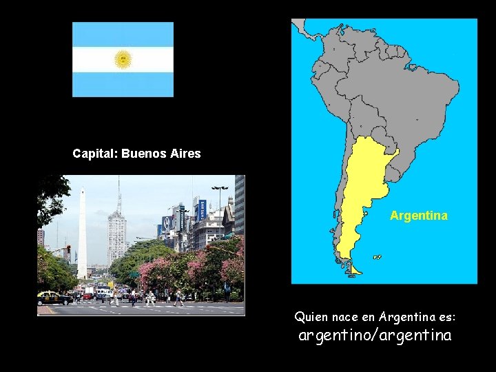 Capital: Buenos Aires Argentina Quien nace en Argentina es: argentino/argentina 