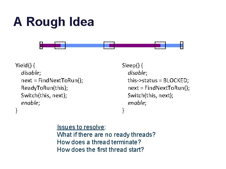 A Rough Idea Yield() { disable; next = Find. Next. To. Run(); Ready. To.