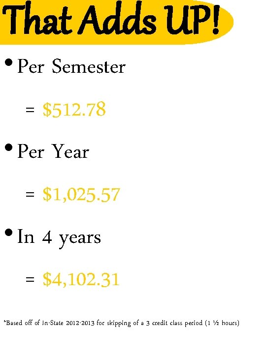 That Adds UP! • Per Semester = $512. 78 • Per Year = $1,