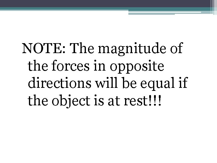 NOTE: The magnitude of the forces in opposite directions will be equal if the