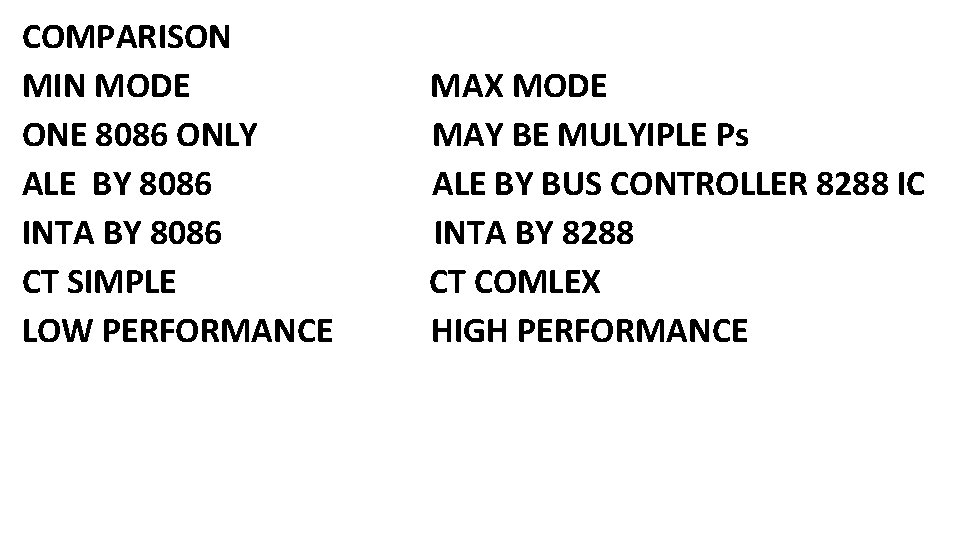 COMPARISON MIN MODE ONE 8086 ONLY ALE BY 8086 INTA BY 8086 CT SIMPLE