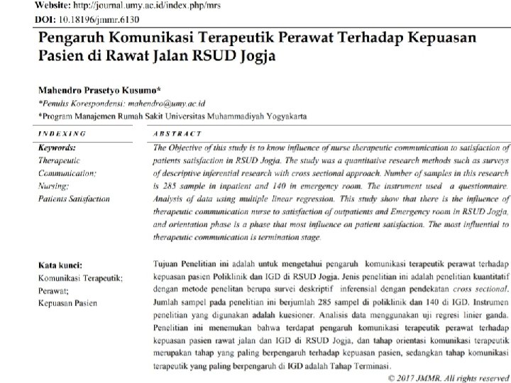 Penelitian terkait dengan komunikasi terapeutik 