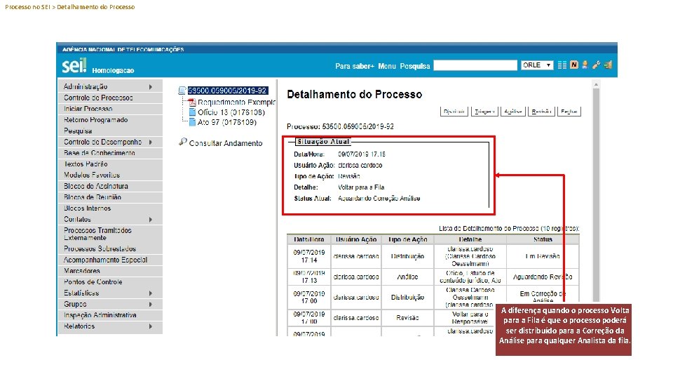 Processo no SEI > Detalhamento do Processo A diferença quando o processo Volta para