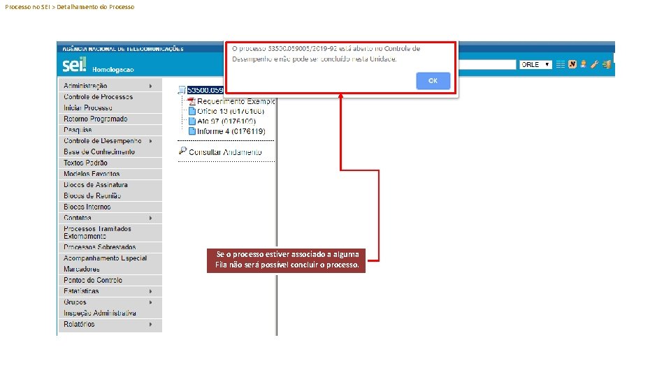 Processo no SEI > Detalhamento do Processo Se o processo estiver associado a alguma