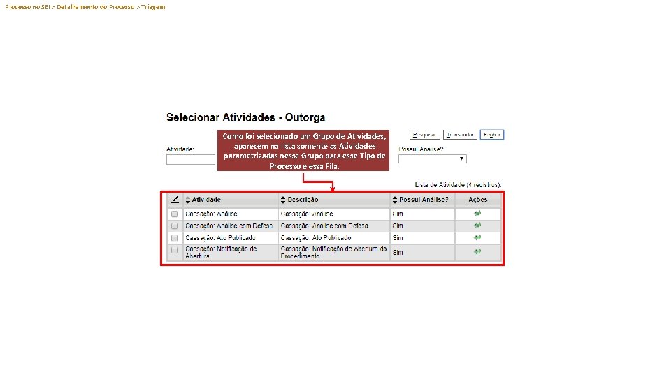 Processo no SEI > Detalhamento do Processo > Triagem Como foi selecionado um Grupo