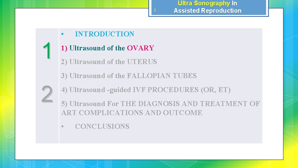 3 • 1 Ultra Sonography In Assisted Reproduction INTRODUCTION 1) Ultrasound of the OVARY