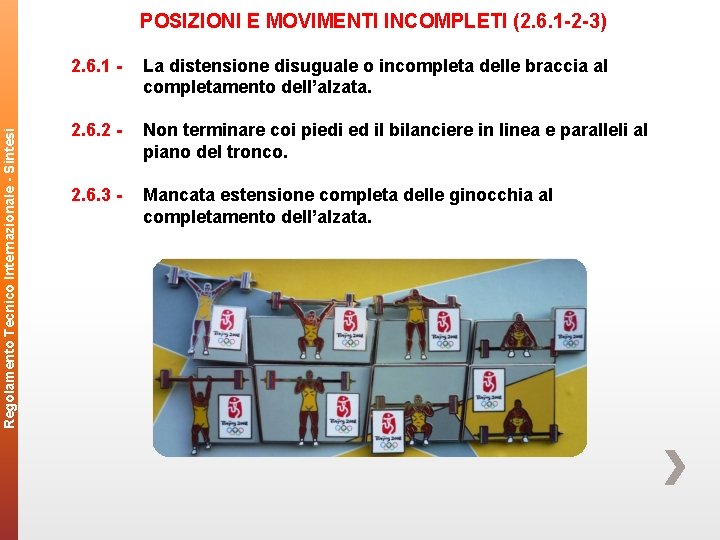 Regolamento Tecnico Internazionale - Sintesi POSIZIONI E MOVIMENTI INCOMPLETI (2. 6. 1 -2 -3)