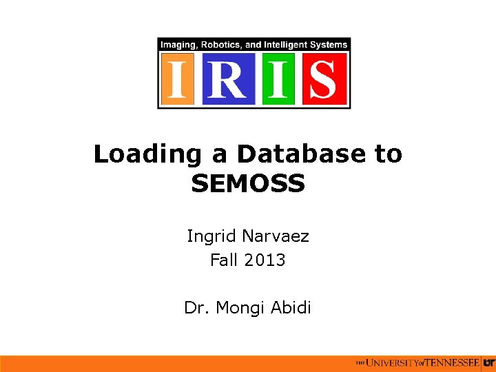 Loading a Database to SEMOSS Ingrid Narvaez Fall 2013 Dr. Mongi Abidi 