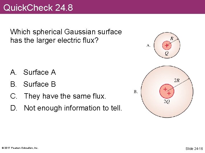 Quick. Check 24. 8 Which spherical Gaussian surface has the larger electric flux? A.