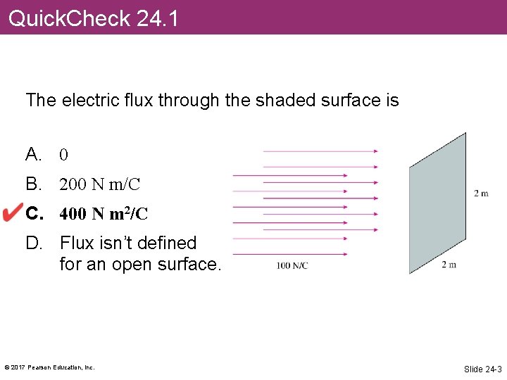 Quick. Check 24. 1 The electric flux through the shaded surface is A. 0