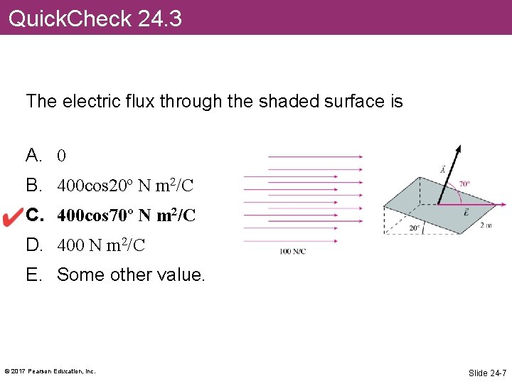 Quick. Check 24. 3 The electric flux through the shaded surface is A. 0