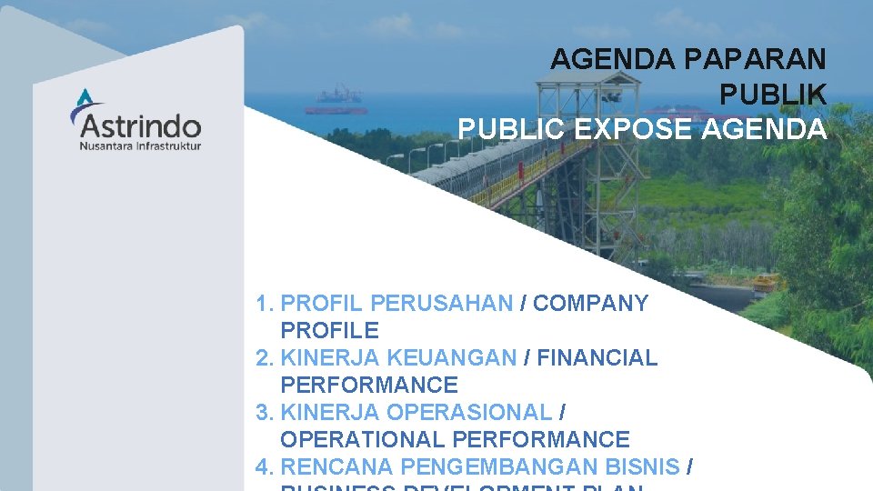 Company Presentation | 3 AGENDA PAPARAN PUBLIK PUBLIC EXPOSE AGENDA 1. PROFIL PERUSAHAN /