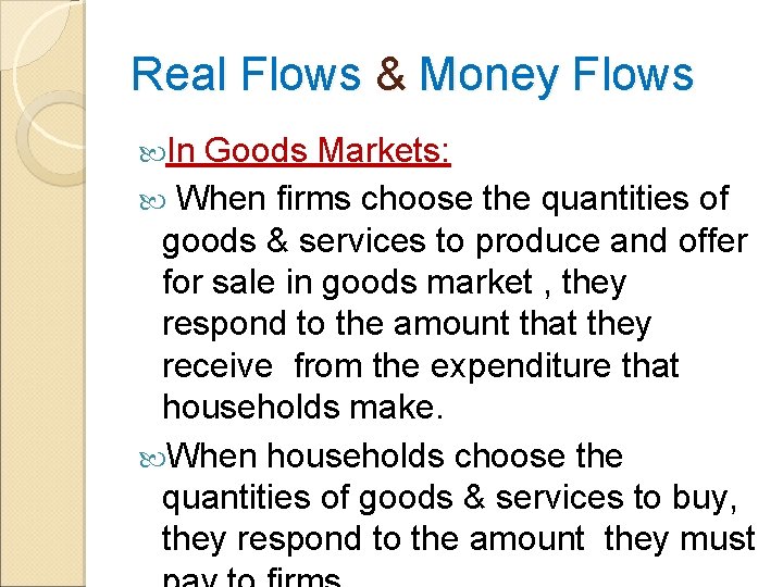 Real Flows & Money Flows In Goods Markets: When firms choose the quantities of