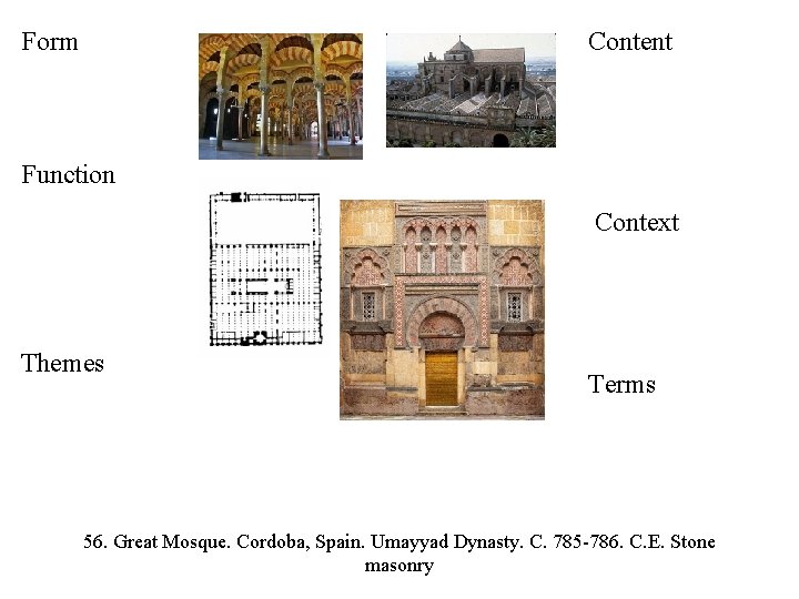 Form Content Function Context Themes Terms 56. Great Mosque. Cordoba, Spain. Umayyad Dynasty. C.
