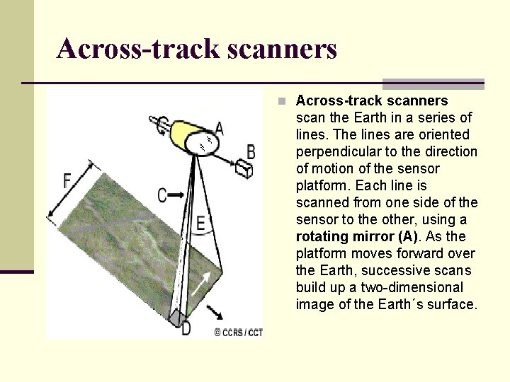 Across-track scanners n Across-track scanners scan the Earth in a series of lines. The Across-track scanners n Across-track scanners scan the Earth in a series of lines. The