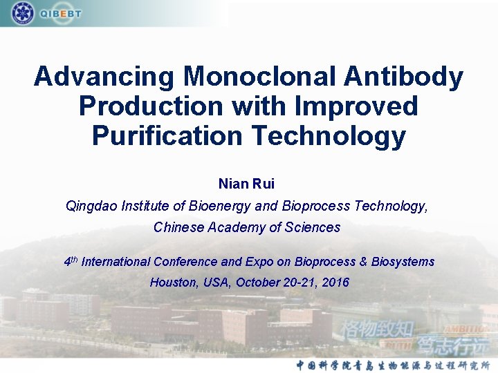 Advancing Monoclonal Antibody Production with Improved Purification Technology Nian Rui Qingdao Institute of Bioenergy