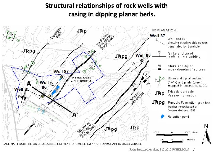 Structural relationships of rock wells with casing in dipping planar beds. Rider Structural Geology