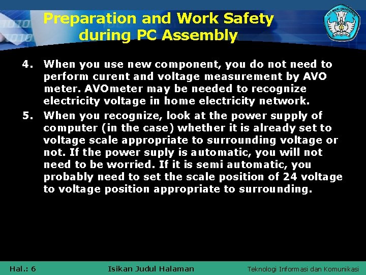 Computer Safety Work An Introduction Learning Objectives v