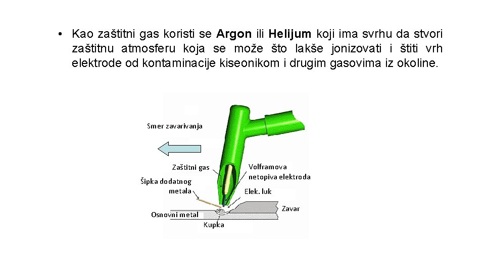  • Kao zaštitni gas koristi se Argon ili Helijum koji ima svrhu da