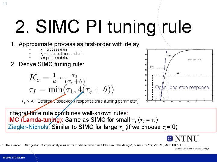 11 2. SIMC PI tuning rule 1. Approximate process as first-order with delay •