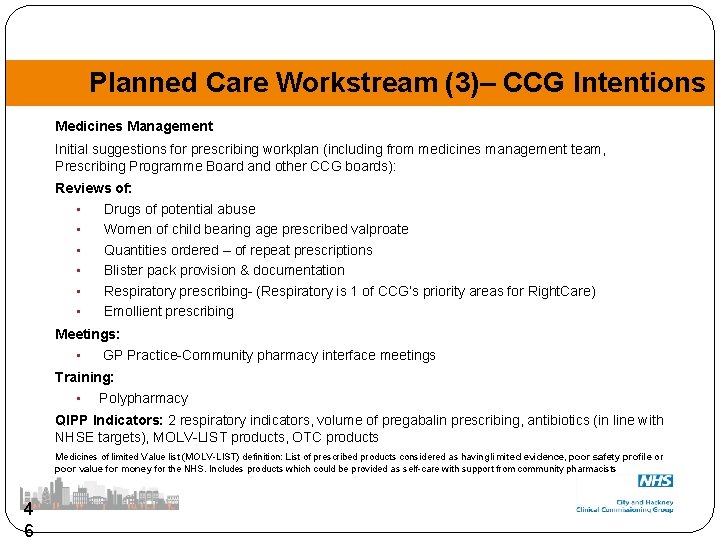 Planned Care Workstream (3)– CCG Intentions Medicines Management Initial suggestions for prescribing workplan (including