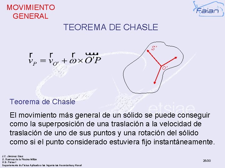 MOVIMIENTO GENERAL TEOREMA DE CHASLE S’ O’ Teorema de Chasle El movimiento más general