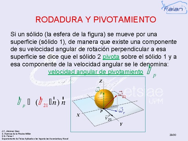 RODADURA Y PIVOTAMIENTO Si un sólido (la esfera de la figura) se mueve por