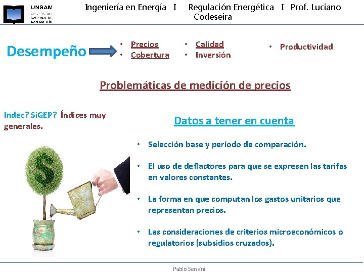 Ingeniería en Energía I • Precios • Cobertura Desempeño Regulación Energética I Prof. Luciano