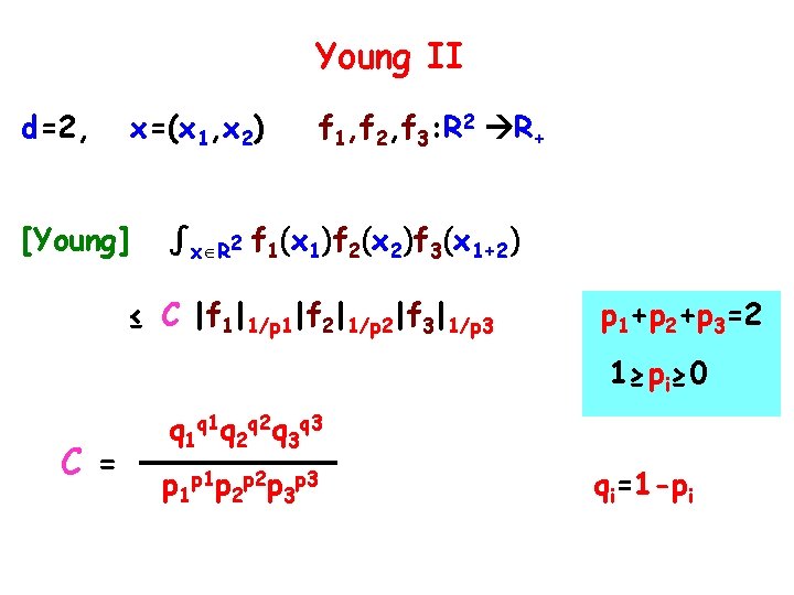 Young II d=2, x=(x 1, x 2) [Young] f 1, f 2, f 3: