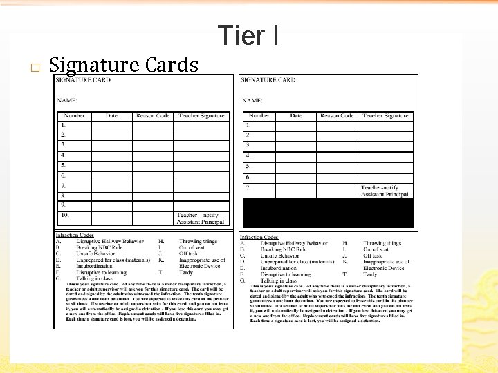 Tier I � Signature Cards 
