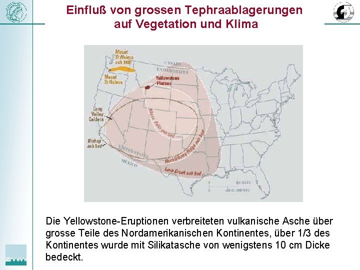 Einfluß von grossen Tephraablagerungen auf Vegetation und Klima Die Yellowstone-Eruptionen verbreiteten vulkanische Asche über