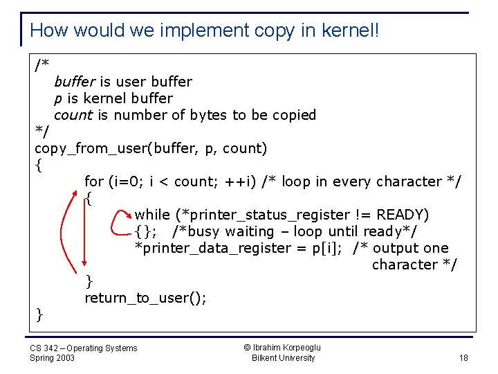 How would we implement copy in kernel! /* buffer is user buffer p is